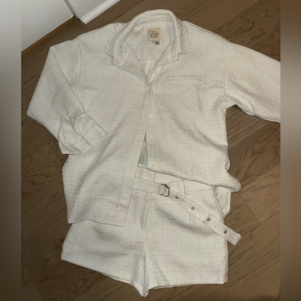 Chaser Eggshell Shimmer Oversized Jacket and Short set